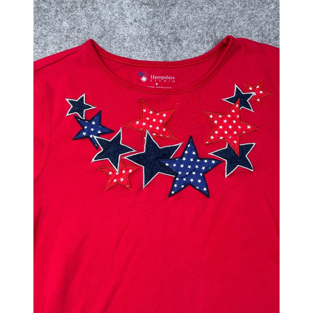 Hampshire Studio Womens Red Patriotic Applique T-Shirt Size S Fourth of July